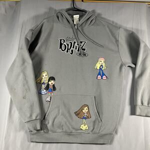 Bratz Hoodie Womens Extra Large Gray Graphic Pullover 2001 Dolls Logo Pocket